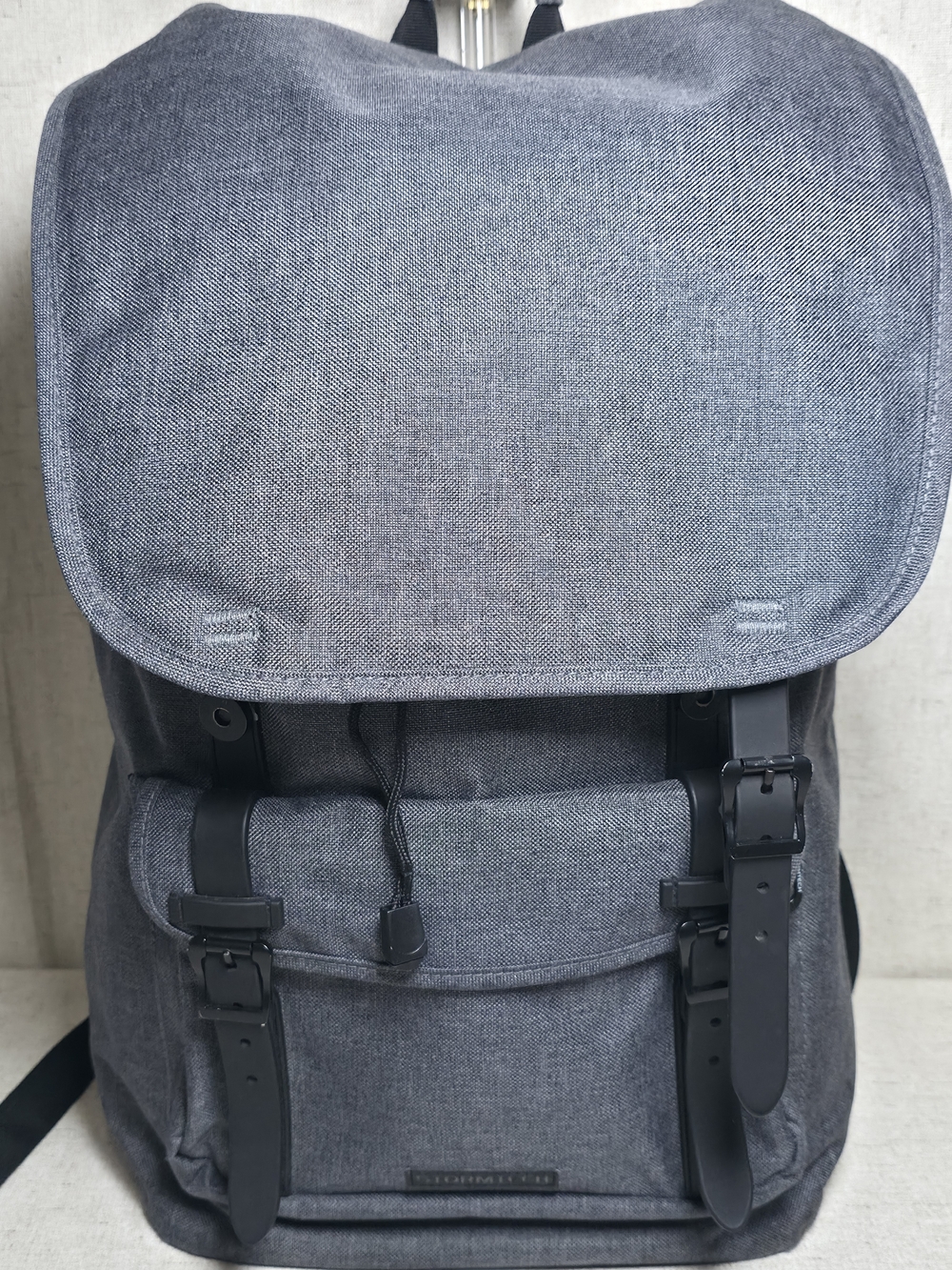 Classic Grey Canvas Backpack with Buckle Straps - Men